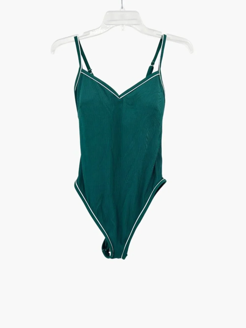 NEW Shade & Shore Piping High Leg Extra Cheeky One Piece Swimsuit - Green - L